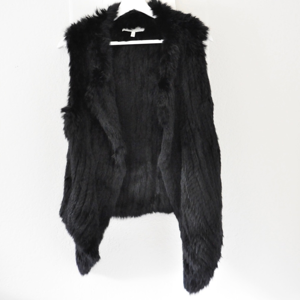 Joie Authentic Rabbit Fur Black Vest
